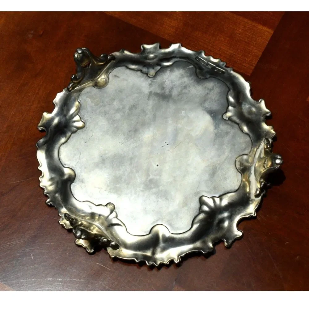 Antique Elkington & Co Silverplate Footed Salver Card Tray Rococo Victorian 8.5